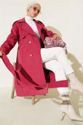 Shoulder Epaulette Button Detailed Trench Coat Burgundy