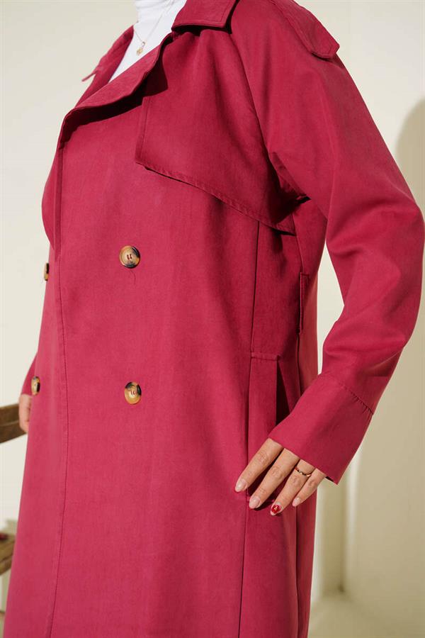 Shoulder Epaulette Button Detailed Trench Coat Burgundy