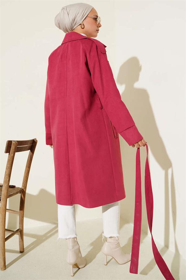 Shoulder Epaulette Button Detailed Trench Coat Burgundy