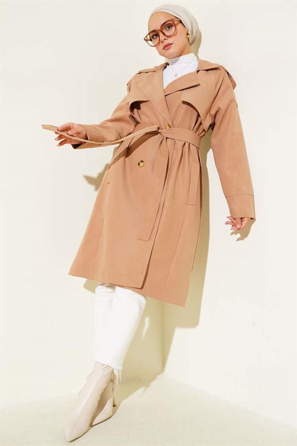 Shoulder Epaulette Button Detailed Trench Coat Camel