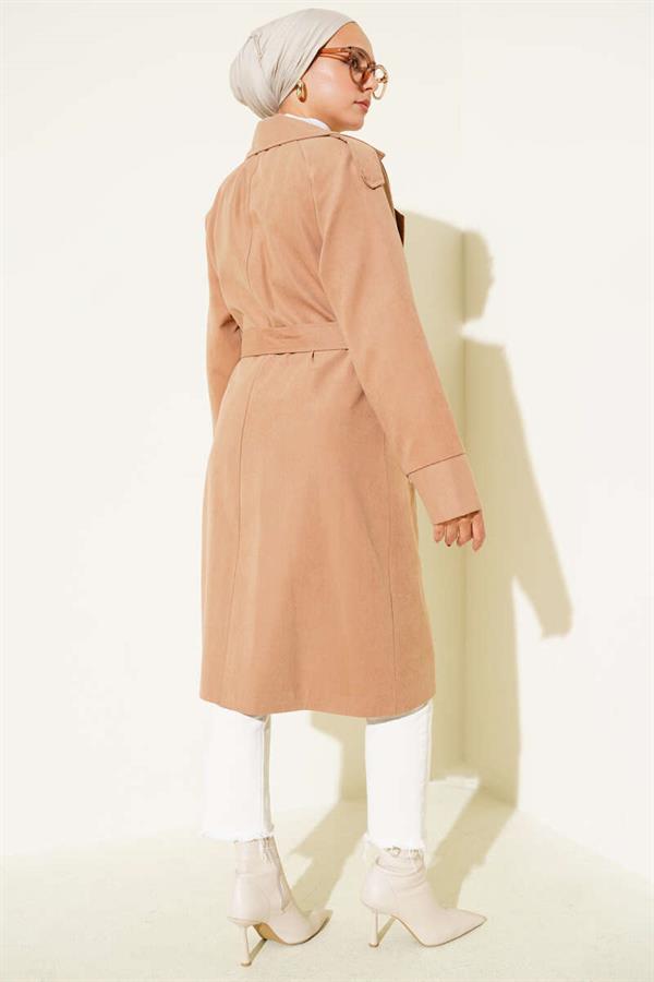 Shoulder Epaulette Button Detailed Trench Coat Camel