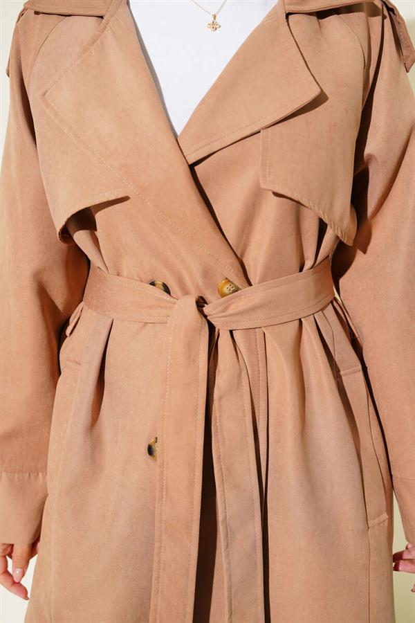 Shoulder Epaulette Button Detailed Trench Coat Camel
