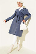 Indigo Trench Coat with Shoulder Epaulets and Button Details