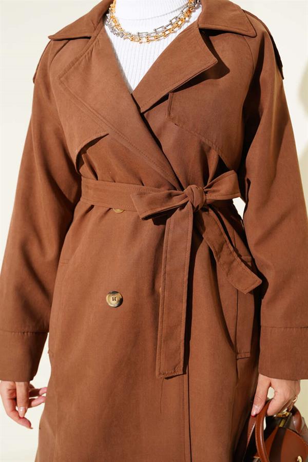 Shoulder Epaulette Button Detailed Trench Coat Brown