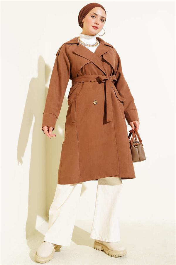 Shoulder Epaulette Button Detailed Trench Coat Brown
