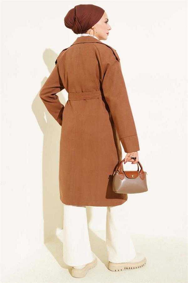 Shoulder Epaulette Button Detailed Trench Coat Brown