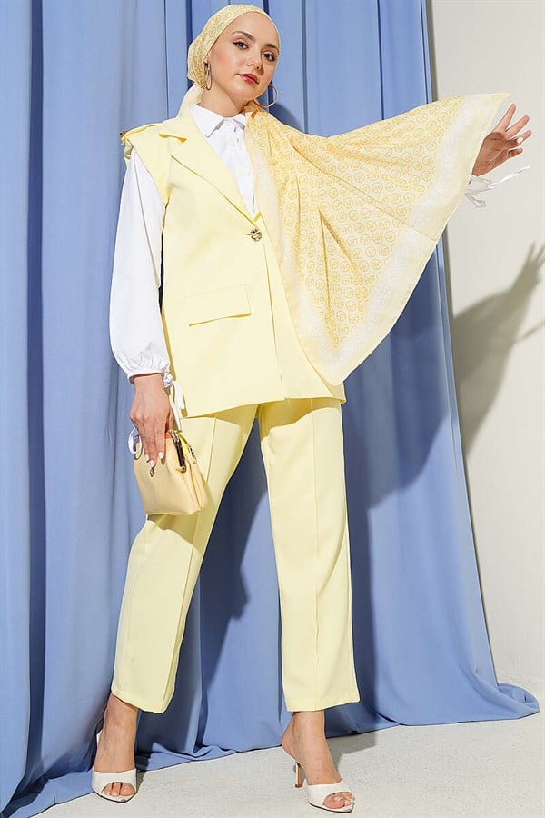Yellow Vest 2 Piece Set with Shoulder Epaulets and Gold Buttons