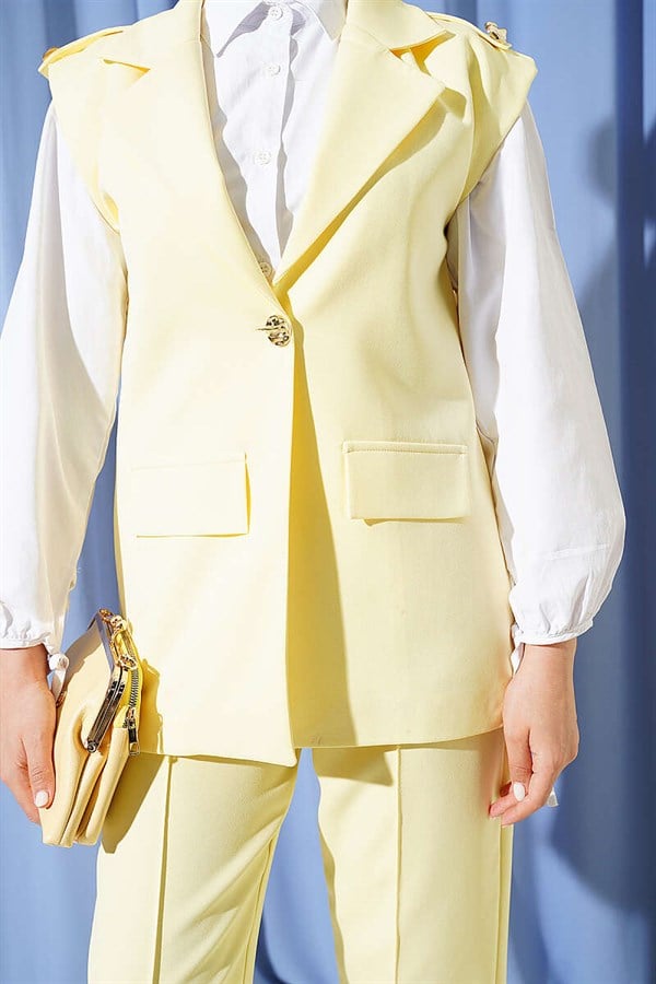 Yellow Vest 2 Piece Set with Shoulder Epaulets and Gold Buttons