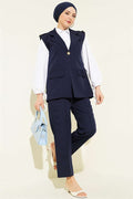 Navy Blue Vest 2 Piece Set with Shoulder Epaulets and Gold Buttons