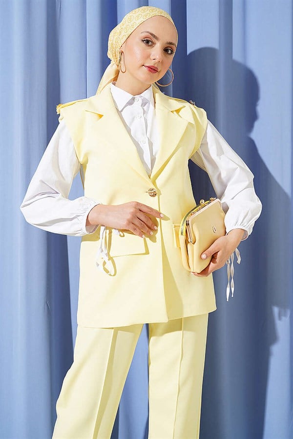 Yellow Vest 2 Piece Set with Shoulder Epaulets and Gold Buttons