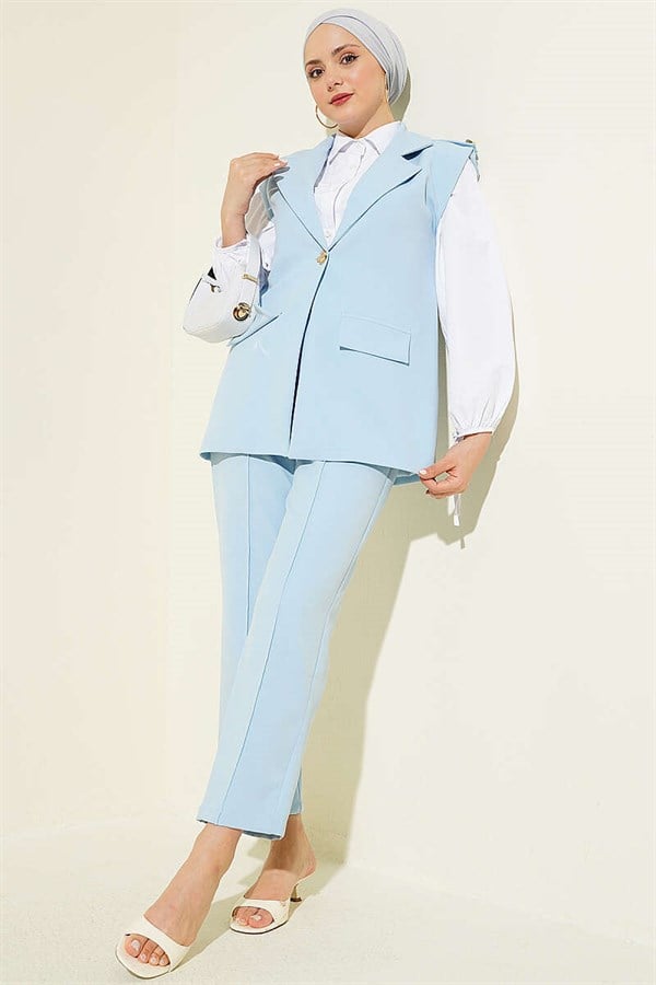 Blue Vest 2 Piece Set with Shoulder Epaulets and Gold Buttons
