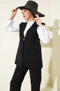 Black Vest 2 Piece Set with Shoulder Epaulets and Gold Buttons