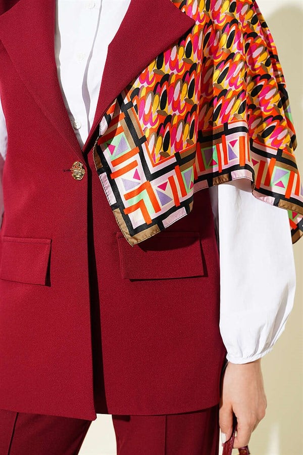 Burgundy Vest 2 Piece Set with Shoulder Epaulets and Gold Buttons