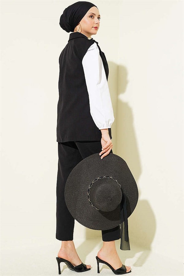 Black Vest 2 Piece Set with Shoulder Epaulets and Gold Buttons