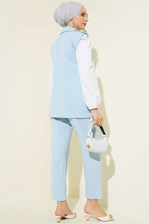 Blue Vest 2 Piece Set with Shoulder Epaulets and Gold Buttons