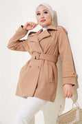 Short Cashmere Coat with Shoulder Epaulets Camel