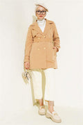 Short Trench Coat with Shoulder Epaulets Camel