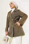 Short Trench Coat with Shoulder Epaulets Khaki