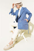 Short Trench Coat with Shoulder Epaulets Indigo