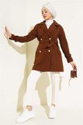 Short Trench Coat with Shoulder Epaulets Brown