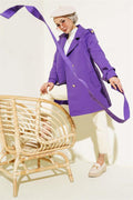 Short Trench Coat with Shoulder Epaulets Violet