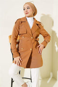 Short Trench Coat with Shoulder Epaulets Tan