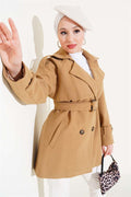 Shoulder Epaulette Belted Short Cashmere Coat Latte