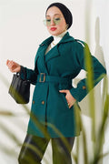 Shoulder Epaulette Belted Short Cashmere Coat Emerald