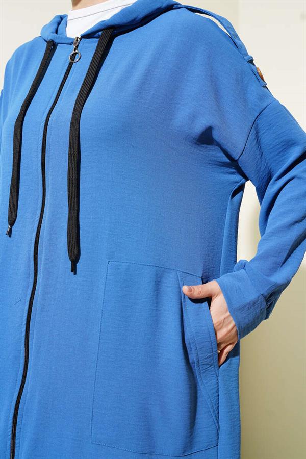 Aerobin 2 Piece Set with Shoulder Epaulets and Long Cardigan Indigo