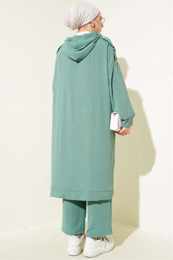 Aerobin 2 Piece Set with Shoulder Epaulets and Long Cardigan, Age Green