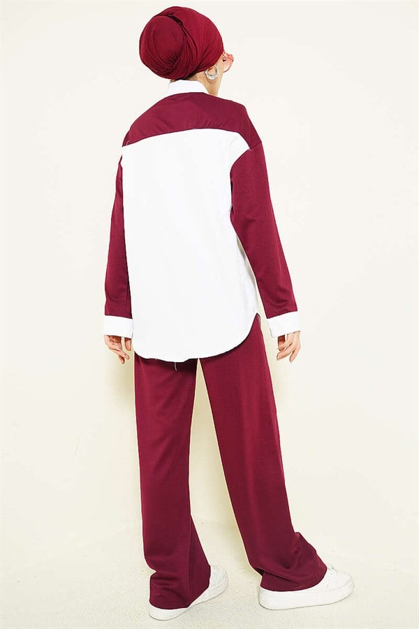Loysa 2 Piece Set with Shoulder Scarf Detail, Burgundy