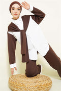 Loysa 2 Piece Set with Shoulder Scarf Detail, Coffee