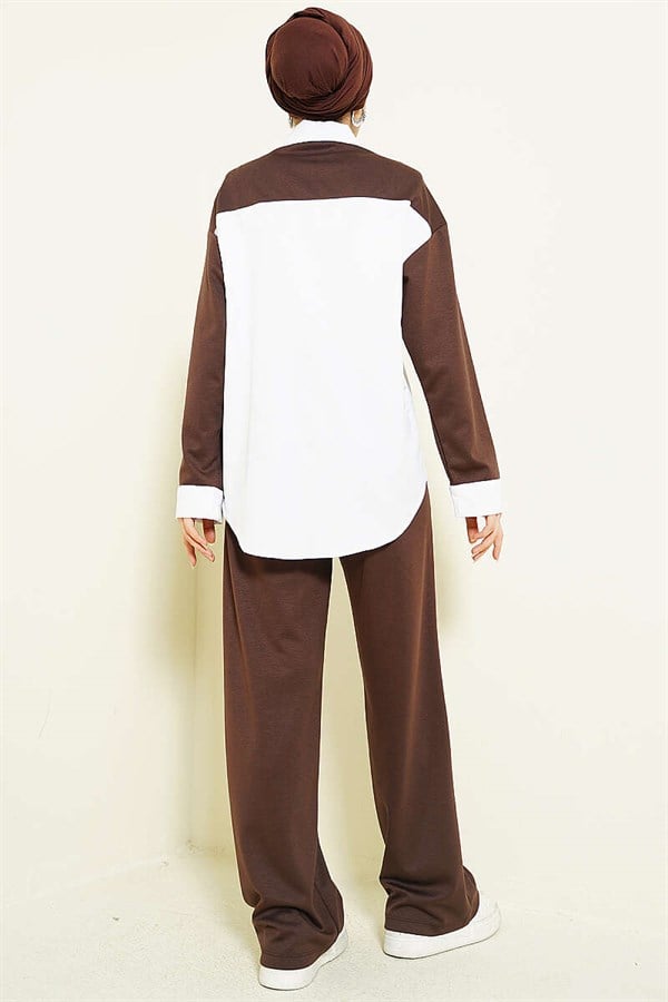 Loysa 2 Piece Set with Shoulder Scarf Detail, Coffee