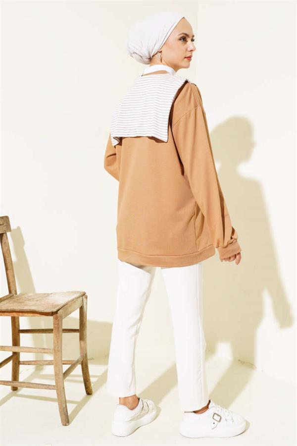 Tunic Latte with Shoulder Scarf Appearance