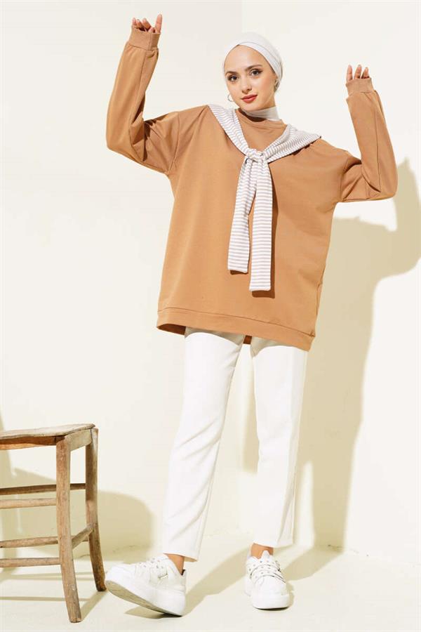 Tunic Latte with Shoulder Scarf Appearance