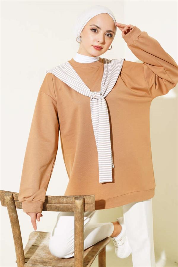 Tunic Latte with Shoulder Scarf Appearance