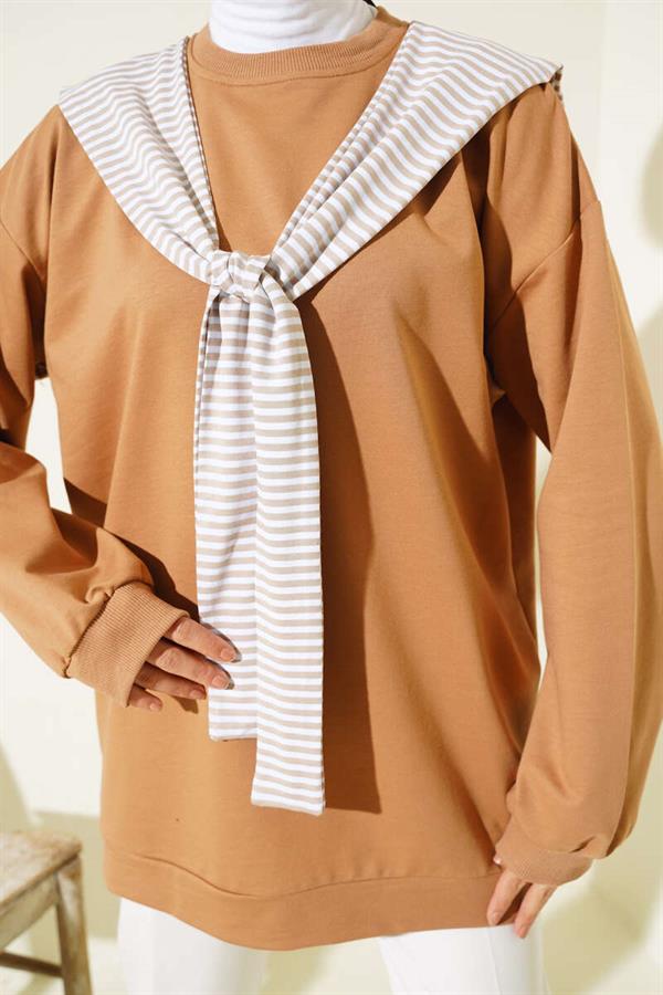 Tunic Latte with Shoulder Scarf Appearance
