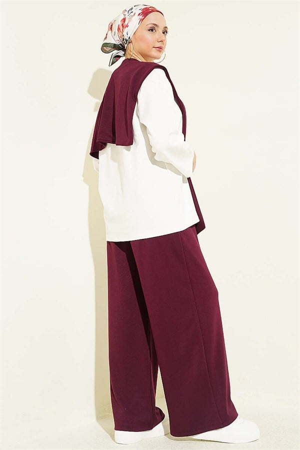 Basic 2 Piece Set with Shoulder Scarf, Plum