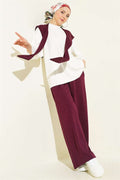 Basic 2 Piece Set with Shoulder Scarf, Plum