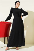Black Evening Dress with Shoulder Beaded Belt
