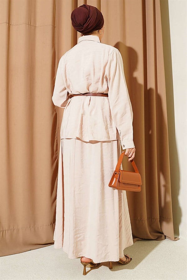 Modal 2 Piece Set with Shoulder Gathered Skirt, Beige