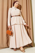 Modal 2 Piece Set with Shoulder Gathered Skirt, Beige