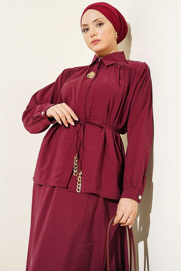 Modal 2 Piece Set with Shoulder Gathered Skirt, Burgundy