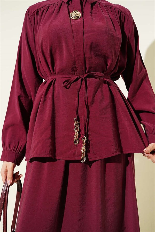 Modal 2 Piece Set with Shoulder Gathered Skirt, Burgundy