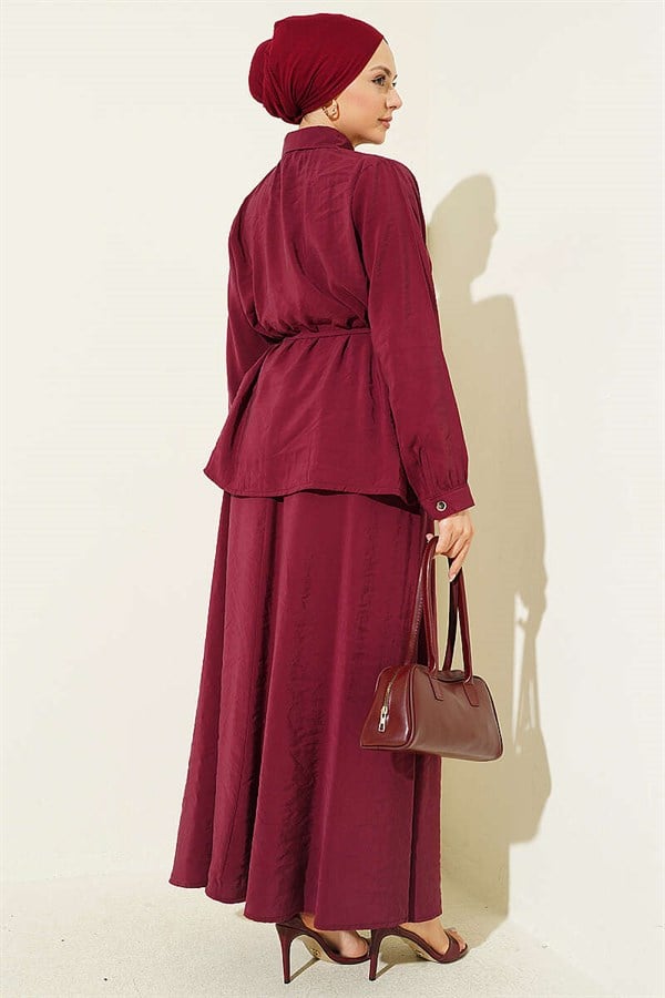 Modal 2 Piece Set with Shoulder Gathered Skirt, Burgundy