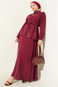 Modal 2 Piece Set with Shoulder Gathered Skirt, Burgundy