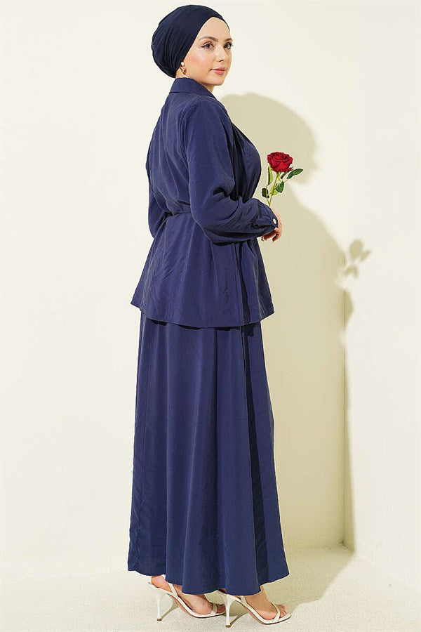 Modal 2 Piece Set with Shoulder Gathered Skirt, Navy Blue