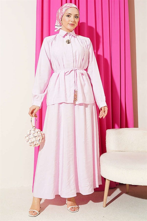 Modal 2 Piece Set with Shoulder Gathered Skirt, Pink