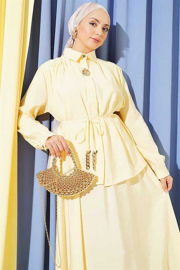 Modal 2 Piece Set with Shoulder Gathered Skirt, Yellow