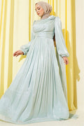 Off-Shoulder Floral Embellished Evening Dress in Mint
